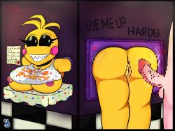 1girls anthro big_ass big_breasts big_penis censored female fire-xen five_nights_at_freddy's five_nights_at_freddy's_2 half_naked pussy pussy_juice robot_girl smile stuck_in_wall through_wall toy_chica_(fnaf)