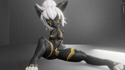 3d android anthro areolae breasts domestic_cat felid feline felis female female_only furry hair mammal model navel nipples nude original pussy sitting smile solo spread_pussy uncensored vaginal_penetration voltagesys_(artist) warning_(fluff-kevlar) white_hair