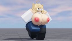 1girls 3d areolae big_breasts breasts caffinatedbuns closed_eyes flashing_breasts neco-arc nipples roblox robloxian tagme type-moon