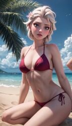 1girls ai_generated beach bikini bra disney disney_princess elsa elsa_(frozen) female female_only frozen frozen_(film) frozen_2 panties top