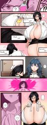 2girls ass_expansion black_eyes black_hair blue_hair breast_expansion byleth_(fire_emblem) byleth_(fire_emblem)_(female) cleavage comic english_text female female_only fire_emblem fire_emblem:_three_houses flashing garreg_mach_monastery_uniform gigantic_breasts glasses growth hamham_121 heart hyper_breasts indoors inviting inviting_to_sex looking_at_viewer medium_hair multiple_girls nervous nintendo open_mouth original shirt short_hair size_transformation skirt smile story_at_source teal_hair text thick_thighs thigh_expansion thighs transformation undersized_clothes undressing wardrobe_malfunction yuri