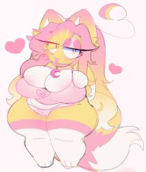 big_breasts bimboneko breasts breasts chubby chubby_female female fluffy_hair fluffy_tail furry furry_only original_character pink_hair shortstack thick_thighs thighhighs