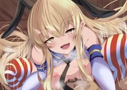 1boy absurdres black_neckerchief blonde_hair breasts bright_pupils censored commentary_request cowgirl_position elbow_gloves female gloves half-closed_eyes highres kantai_collection long_hair male_pubic_hair mosaic_censoring motion_lines neckerchief nipples open_mouth paid_reward_available pov pubic_hair red_thighhighs shimakaze_(kantai_collection) small_breasts solo_focus squatting_cowgirl_position straddling straight striped striped_thighhighs textless_version thighhighs touhou7716 vaginal_penetration white_gloves white_pupils white_thighhighs yellow_eyes