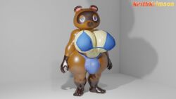 animal_crossing blender_(software) huge_breasts huge_bulge huge_moobs keithkrimson male male_only solo solo_focus solo_male tom_nook two_piece_swimsuit