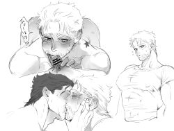 2boys age_difference gay grandfather_and_grandson incest joestar_birthmark jojo's_bizarre_adventure joseph_joestar jotaro_kujo kissing male male/male male_only monochrome old_joseph old_submissive_man older_man_and_younger_boy oral penis stardust_crusaders yaoi