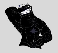 alphabet_(mike_salcedo) armpit_hair bara black_body blush body_hair bottomless chippybooru f_(mike_salcedo) male male_only muscles muscular one_eye_closed solo solo_male