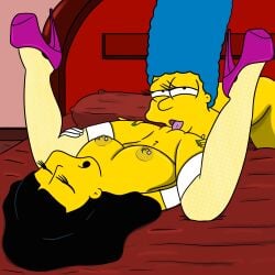 big_penis high_heels jessica_lovejoy marge_simpson stockings the_simpsons yellow_body yuri