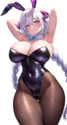 1girls azur_lane breasts bunny_ears bunny_girl bunnysuit female horns huge_breasts leotard light-skinned_female light_skin long_hair nurnberg_(azur_lane) studiopokotan thick_thighs white_hair wide_hips