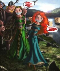 2boys 2girls bondage brave breast_bondage captured captured_heroine chains disney disney_princess enslaved_royal erikson1 gagged merida mother_and_daughter muffled_speech no_blindfold over_the_mouth_gag pixar queen_elinor rope_bondage shackles slave_raid spoils_of_war walking