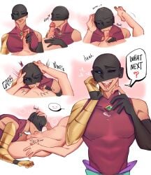 bad_influence blowjob clothed clothing cum cum_on_tongue fellatio gay hand_on_head handjob head_grab jhin league_of_legends looking_at_viewer male male_focus male_only masturbation muscular muscular_male nude nude_male tongue tongue_out unseen_male_face yaoi