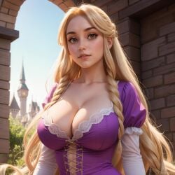 1girls ai_generated big_breasts blonde_hair breasts castle choomba cleavage deviantart disney disney_princess female female_only rapunzel source tangled watermark