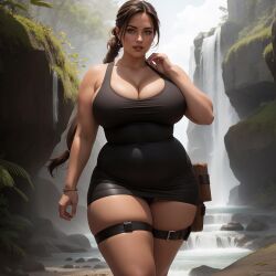 1girls ai_generated big_breasts breasts brown_hair brown_hair_female brunette busty choomba cleavage clothed deviantart female hourglass_figure lara_croft plump source thick thighs tight_clothing tomb_raider tummy tummy_bulge video_game_character voluptuous waterfall watermark wide_hips