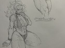 1girls abs big_breasts breasts female female_only humble_shark inner_sideboob kazuyuki large_breasts muscular muscular_female oc original_character sketch smiling_at_viewer thick_thighs traditional_media_(artwork)