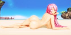 1girls 3d 3d_(artwork) anya_jackal backboob barefoot beach big_breasts breasts completely_nude completely_nude_female female female_only full_body looking_at_viewer looking_back megurine_luka naked naked_female nude nude_female solo solo_female vocaloid