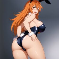 1girls ai_generated ass_grab bgmaiku big_ass big_breasts breasts bunny_ears bunny_girl bunny_tail bunnysuit clothed clothing curvy female female_focus female_only gamo-chan hi_res highres human human_only light-skinned_female light_skin long_hair looking_back nipples orange_eyes orange_hair please_don't_bully_me,_nagatoro revealing_clothes simple_background smile solo solo_female viewed_from_behind viewed_from_below wide_hips