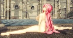 1girls 3d 3d_(artwork) anya_jackal ass barefoot big_ass breasts completely_nude completely_nude_female female female_only full_body looking_at_viewer looking_back megurine_luka naked naked_female nude nude_female sideboob solo solo_female splits stretching vocaloid