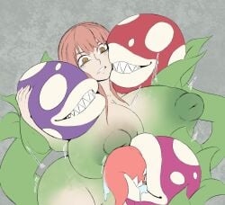 chainsaw_man critnuke female huge_ass huge_breasts makima_(chainsaw_man) mario_(series) mid-transformation nipple_licking nipples piranha_plant plant_transformation sharp_teeth skin_color_change thick_thighs transformation wide_hips