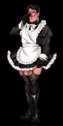 bara blush clothed crossdressing dilf doctor_sex flustered flustered_male glasses maid maid_dress maid_outfit maid_uniform medic_(team_fortress_2) no_penetration no_visible_genitalia oc older_male original_character silodise skimpy_clothes solo_male stockings team_fortress_2 thighhighs