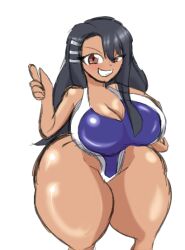 1girls big_ass big_breasts black_hair breasts brown_eyes clothed clothing curvy doctordrawnass english_text female female_focus female_only hayase_nagatoro hi_res highres human human_only long_hair looking_at_viewer please_don't_bully_me,_nagatoro revealing_clothes simple_background smile solo solo_female swimsuit tan tan-skinned_female tan_body tan_skin tanned tanned_female white_hair