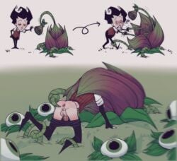 1boy big_head dont_starve dont_starve_together fetaccine forced_exposure lureplant_(don't_starve) pinned plant scared shaky_legs stuck tentacle toony wilson_percival_higgsbury