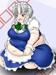 bbw belly_overhang big_belly big_breasts big_female blush chubby chubby_female embarrassed fat fat_arms fat_ass fat_female fat_fetish fat_girl fat_woman fatty large_female maid maid_uniform nerizou obese obese_female overweight overweight_female plump pork_chop sakuya_izayoi thick_thighs tight_clothing tight_fit touhou tubby weight_gain