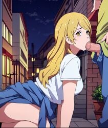 1boy 1boy1girl 1girls 2d ai_generated blonde_female blonde_hair blowjob emma_sano female female_focus gold_eyes male male/female oral oral_sex patreon penis_in_mouth public_blowjob public_oral ranway_(artist) school_uniform submissive_female sucking_penis tokyo_revengers uncensored