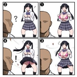 4koma bra embarrassed exclamation_point flashing keiichi_r18 nishikino_kee panties question_mark school_uniform twintails upskirt wind_lift