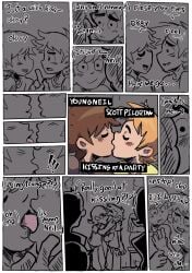 2boys brown_hair comic comic_page deepboylove1 english_text gay ginger kissing male male_only monochrome neil_nordegraf scott_pilgrim scott_w_pilgrim tagme text tez_(artist) tongue tongue_in_mouth yaoi