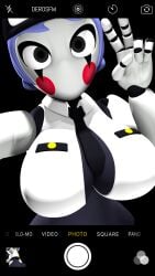 1440p 2k big_ass big_breasts blue_hair camera_phone colored_hair derosfm five_nights_at_freddy's five_nights_at_freddy's:_security_breach fnaf image looking_at_viewer peace_sign phone_camera phone_view robot robot_girl robot_humanoid scottgames self_upload selfie sfw staff_bot_(security_breach) staffbot steel_wool_studios stuffbot stuffbot(nightbotgrey)