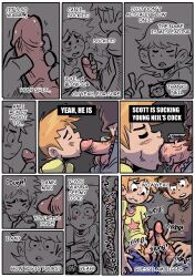 2boys big_penis blowjob blowjob_face bulge cock_worship comic comic_page erection fellatio gay male male_only neil_nordegraf penis scott_pilgrim scott_w_pilgrim size_comparison tagme tez_(artist) yaoi