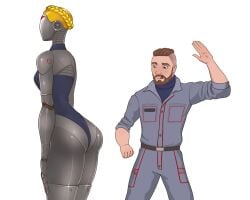 agent_p-3 ass_slap atomic_heart dat_ass leotard male robot_girl spacemaxmarine the_twins_(atomic_heart)