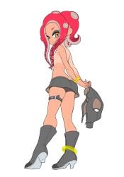 1girls agent_8_(splatoon) anklet arched_back ass_cleavage black_panties black_skirt blush bracelet butt_crack female_focus female_only hair_covering_breasts heeled_boots koharuno2 leather_boots leather_jacket leather_skirt looking_at_viewer looking_back looking_back_at_viewer looking_down_at_viewer miniskirt nintendo octoling octoling_girl one_arm_jacket panties red_hair small_breasts solo_female splatoon splatoon_(series) splatoon_2 splatoon_2:_octo_expansion tan-skinned_female tan_markings teenager tentacle_hair thigh_band thin_female thin_waist topless upskirt upskirt_photo yellow_eyes young zipper