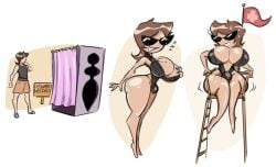 bimbo bimbo_body bimbofied bulge disney dollification dunnhierdraws gender_transformation huge_ass huge_breasts knick_knack mtf_transformation permanent_smile pixar smile sunglasses sunnification thick_thighs thin_waist transformation transformation_sequence wide_hips