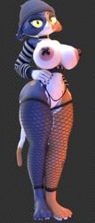 3d anthro bandage barefoot beanie cat_ears cat_girl cat_humanoid cat_tail catgirl choker claws collar earrings fishnets fortnite fur furry hands_on hips meow_skulls_(fortnite) nipple_piercing nipples piercing sleeves toque xazter3d yellow_eyes