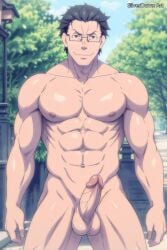 1boy 2023 ai_generated balls bara bara_tits barazoku big_balls big_penis completely_nude completely_nude_male daddy dilf erection gay glasses hard_on looking_at_viewer male male_focus male_nipples male_only manly mature_male muscular_male natsuki_kenichi nipples nude penis re:zero_kara_hajimeru_isekai_seikatsu solo solo_male yaoi