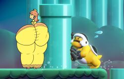 ass_bigger_than_head ass_focus clothed female female_only huge_ass hyper_ass mario_(series) nintendo pixelectrical princess_daisy pushing shova_(mario) super_mario_bros._wonder