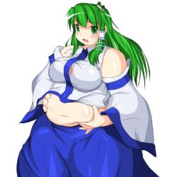 bbw belly_overhang big_belly big_breasts big_female blush chubby chubby_female embarrassed fat fat_ass fat_female fat_fetish fat_girl fat_woman fatty hands_on_belly holding_belly large_female nerizou obese obese_female overweight overweight_female plump pork_chop sanae_kochiya thick_thighs touhou weight_gain