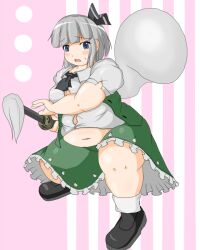 bbw belly_overhang big_belly big_breasts big_female blush chubby chubby_female embarrassed fat fat_arms fat_ass fat_female fat_fetish fat_girl fat_woman fatty large_female nerizou obese obese_female overweight overweight_female plump pork_chop sword thick_thighs tight_clothing tight_fit touhou weight_gain youmu_konpaku