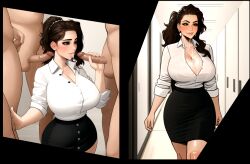 ai_generated brown_hair business_suit business_woman clothed clothed_female_nude_male clothes cum cum_on_breasts cum_on_face fellatio pissprince tagme