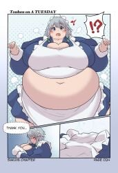 bbw belly_overhang big_belly big_breasts big_female blush chubby chubby_female dr-black-jack embarrassed fat fat_arms fat_ass fat_female fat_fetish fat_girl fat_woman fatty huge_belly kurocaze large_female maid maid_headdress morbidly_obese morbidly_obese_female obese obese_female overweight overweight_female plump pork_chop sakuya_izayoi thick_thighs touhou weight_gain