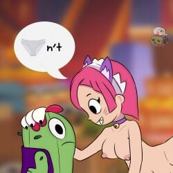 1futa 1girls ass before_sex big_breasts brawl_stars breasts colette_(brawl_stars) female maid male naked naked_female no_bra no_panties nude nude_female pinku_pawlette smile smiling spike_(brawl_stars) supercell surprised theberrycbr