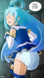 1girls aqua_(konosuba) diaper english_text female female_only kono_subarashii_sekai_ni_shukufuku_wo! sketchmandl solo tagme text