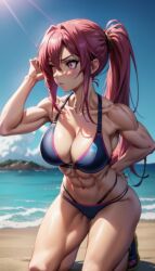 ai_generated athletic_female blue_bikini blue_bikini_top fgrpornit isabella red_eyes red_hair