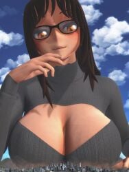 1girls 3d 3d_(artwork) big_breasts breasts brown_hair brown_hair_female brunette_hair city city_destruction cleavage cleavage_cutout clothed clothed_female destruction female female_focus female_only giantess giga_giantess long_hair mikumikudance mmd original original_character sakinaturally solo solo_female solo_focus