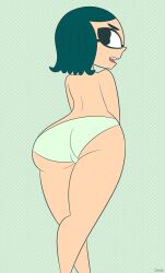 ass big_butt dm81 female glasses grojband light_green_background light_green_panties looking_at_viewer looking_back mina_beff officialdm open_mouth panties teal_hair