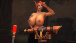 big_breasts blood_elf blood_elf_female breasts glasses kaelatheelf kaelscorner large_breasts outside telescope topless topless_female warcraft world_of_warcraft