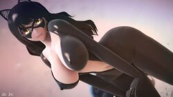 black_cat_(cosplay) black_hair blake_belladonna cat_ears catgirl dat_ass jic_jic marvel marvel_comics masked_female navel nipples_visible_through_clothing revealing_clothes rwby standing tagme