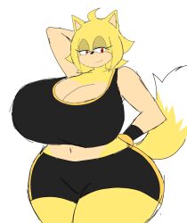 1girls 2023 anthro big_ass big_breasts boob_window clothed female female_only fur furry huge_ass huge_breasts mobian_(species) momiji_(artist) sega sonic_(series) sonic_the_hedgehog_(series) sports_bra sportswear super_form super_tails tails tailsko