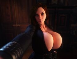 1girl 1girls 3d 3d_(artwork) alternate_breast_size black_widow_(marvel) bodysuit breasts_bigger_than_head cleavage clothed clothed_female female female_only female_solo gigantic_breasts gloves green_eyes hand_on_hip hourglass_figure huge_breasts human human_female human_only looking_at_viewer marvel marvel_cinematic_universe natasha_romanoff open_bodysuit open_clothes red_hair selfie selfie_pose small_waist solo solo_female thin_waist top_heavy unzipped unzipped_bodysuit vaako wasp_waist wide_hips