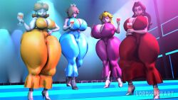 2023 3d 3d_(artwork) 4girls ass_bigger_than_head big_breasts boob_window breasts_bigger_than_head clothed clothing disco dress female female_only huge_ass huge_breasts hyper_ass lordscrubart mario_(series) multiple_girls nintendo no_bra pauline pauline_(mario) princess_daisy princess_peach princess_rosalina standing tagme